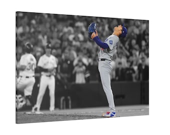 Yoshinobu Yamamoto Iconic Mound Celebration Canvas Print Ready to Hang Dodgers Baseball Poster Wall Decor World Series celebration game 7