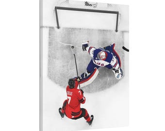 USA Hockey Goalie Save Photo Canvas Gift Ready to Hang bar art game saving goal defense gold medal game