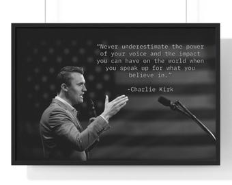 Charlie Kirk Framed Photo Quote ready to hang in memory gift office decor black wood frame black and white photo patriotic