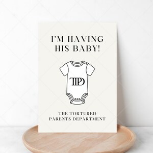 Taylor Swift "I'm Having His Baby" zwangerschapsaankondigingskaart afdrukken, kaart zwangerschap onthullen, TTPD-wenskaart