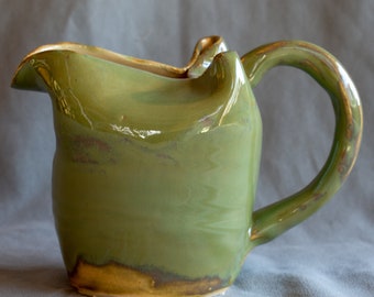 Green Ceramic, Stoneware Hand Made Pitcher, Creamer, Handmade in WI, USA