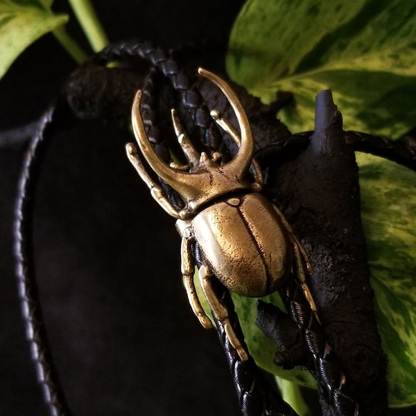 ATLAS - Big Bad Beetle Bolos - Brass Insect Bolo Tie Jewelry for Men Nature Accessories for Women Bug Fashion Gift for Groomsmen Gold Tie