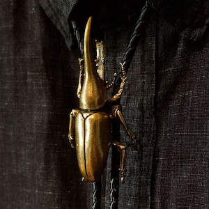 HERCULES - Big Bad Beetle Bolos - Brass Insect Bolo Tie Fashion Jewelry for Men Bug Accessories Gift Beetle Women Jewelry Nature Focal Piece
