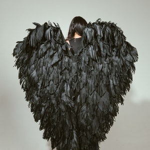 Large fluffy black raven wings, dark angel wings for party, demon wings for carnival, black butterfly wings, cosplay halloween costume adult