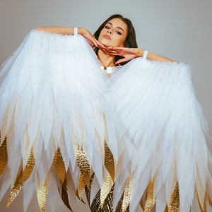 Wings for dancing costume, wings for photos, hand wings for dance, moving wings, white and gold angel wings, adult halloween cosplay costume