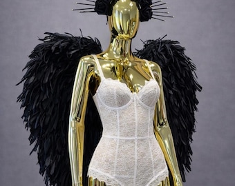 Black Shaggy Angel Wings – Dramatic Feather Costume Wings for Stage, Photoshoots & Performances