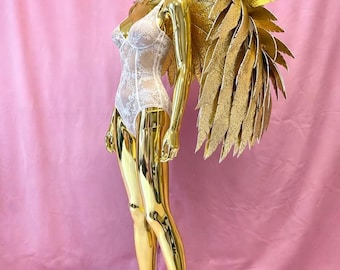 Gold Angel Wings for Performance Showgirl Costume Wings Dance Performance Prop Burlesque Outfit Festival Costume