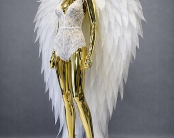 White Angel Wings Large Feather Costume, Long Bridal Wings, Wedding Outfit, Photoshoot Prop