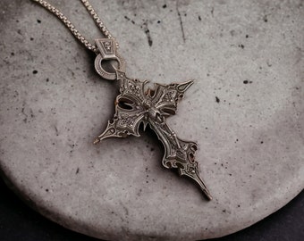 Gothic necklace, gothic necklace cross, cross necklace, religious necklace, cross necklace silver, Gothic pendant, Gothic pendant necklace