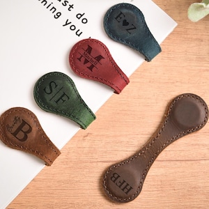 Personalized Leather Magnetic Bookmark, Engraved Initial Bookmark