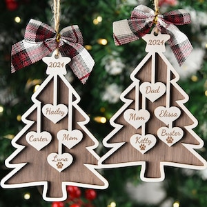 Gepersonaliseerde kerstornament, kerstboomversiering 2024, aangepast houten familieornament huisdier, kerstcadeau voor familie, decoratie feestdagen