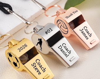 Individuell gravierte Pfeife aus Edelstahl mit Lanyard, personalisiertes Geschenk für Coaches
