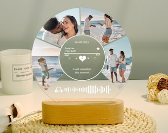 Placa de música personalizada con fotos, placa de música acrílica con código QR, luz LED de música personalizada, placa con imagen de pareja personalizada, regalo de aniversario