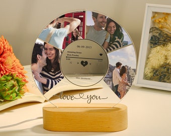 Aangepaste liedplaque met foto's, gepersonaliseerde foto's nachtlichtplaque, muziekplaque albumhoes, romantische geschenken, muziekplaque, parencadeau