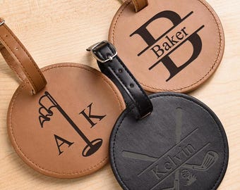 Personalized Leatherette Golf Bag Tag, Engraved Golf Tee Holder