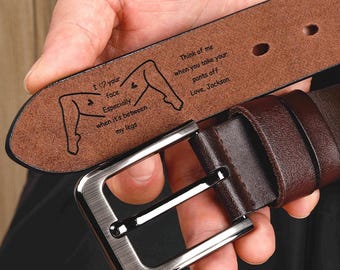 Cinto de couro personalizado para homens, com mensagem oculta gravada. Presente divertido para marido, presente de aniversário ou presente de formatura para namorado.