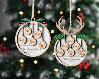 Family Christmas Ornament, Personalized Ornament With Family Member Names, Christmas Tree Ornament,Custom Holiday Wooden Ornament,Xmas Gifts