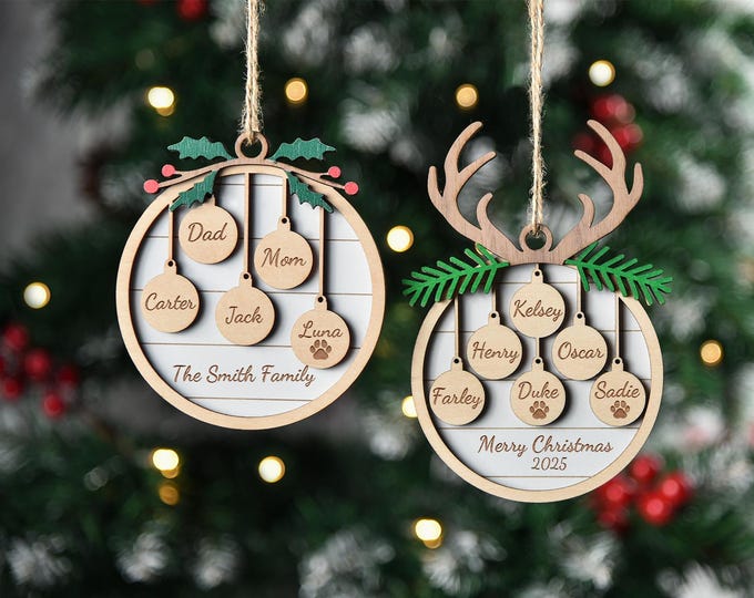 Family Christmas Ornament, Personalized Ornament With Family Member Names, Christmas Tree Ornament,Custom Holiday Wooden Ornament,Xmas Gifts