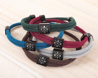 Bracelet réglable personnalisé en corde tressée, bracelet à gravure individuelle, bracelet de couple