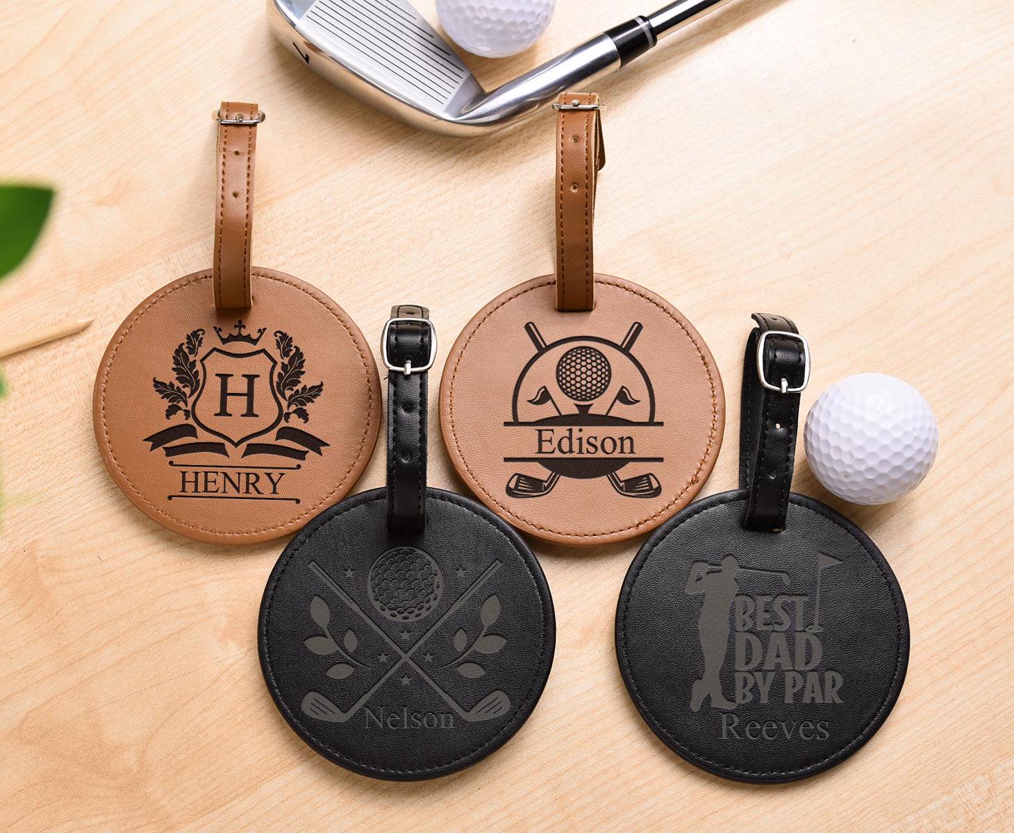 Personalized Leather Golf Bag Tag with Tees,Custom Golf Accessories,Engraved Golf Bag Name Tag,Golf Luggage Tag,Golf Gifts for Men or Woman