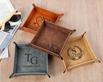 Personalized Vegan Leather Valet Tray | Engraved Catchall for Men - Graduation & Groomsmen Gift