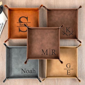Engraved Leather Valet Tray, Custom Catchall Organizer, Groomsmen Gift