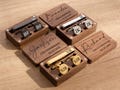 Personalized Cufflinks and Tie Clip Set, Engraved Wood Box
