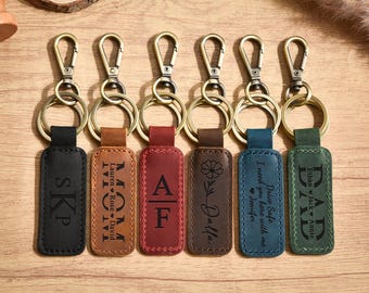 Personalized Leather Keychain Keyring Key Fob,Engraved Keychain for Men and Women, Customized Keychain, Anniversary Gift, Dad Christmas Gift