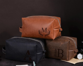 Personalized Leather Dopp Kit, Engraved Toiletry Bag, Groomsmen Gift