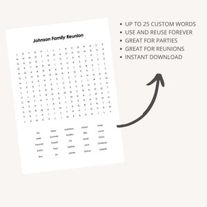 Family Reunion Word Search Games | Party Games | Family Gathering Activity | Summer Family Reunion | Family Reunion Icebreaker | Word Game