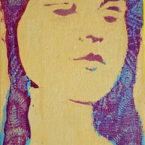 Rosamund mixed-media collage painting portrait art piece