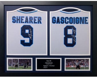 Signed Alan Shearer & Paul Gascoigne England '96 Shirts (Dual Framed, COA)
