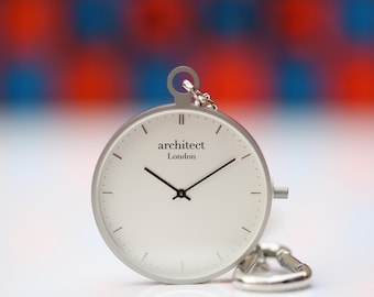 Personalized Modern Pocket Watch | Silver Swiss Movement | Handwriting Engraved | Handcrafted Gift