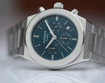 Gepersonaliseerd herenhorloge | Handschrift gegraveerd | Blauw Orbix l handgemaakt cadeau