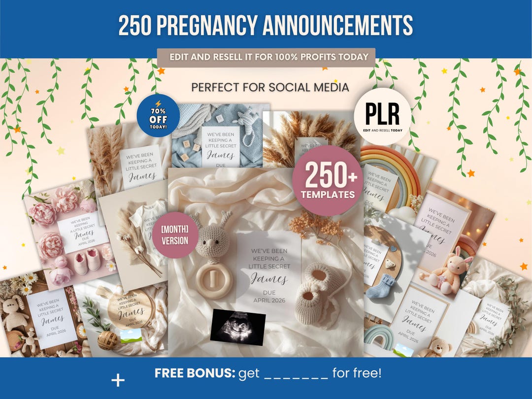 250 Pregnancy Announcements Canva Social Media Templates PLR and Free