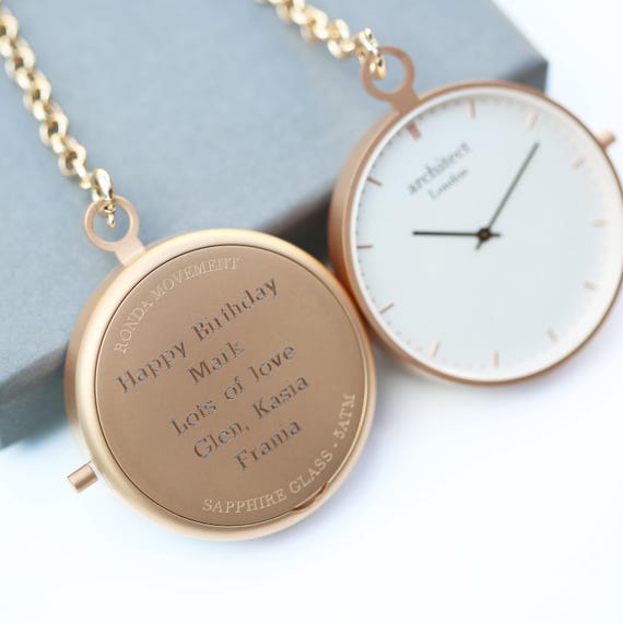 4 Personalized Engraved Rose Gold Pocket Watches, Mens Pocket Watches, Gift Box, Chain & Engraving Included, 4 Watches, Vintage