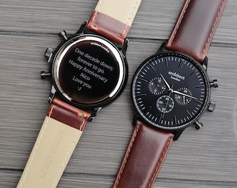 Men's Personalized Payment Watch | Modern Font Engraved | Walnut Strap | Handcrafted Gift