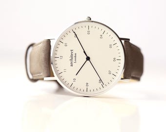 Gepersonaliseerd herenhorloge | Handschrift gegraveerd | Zefier | Stedelijk grijze band | Handgemaakt cadeau