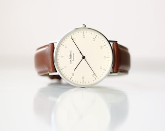 Gepersonaliseerd herenhorloge | Handschrift gegraveerd | Walnootleren band | Handgemaakt cadeau
