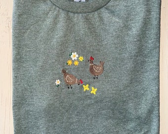 Chicken Embroidered t-shirt | Hen embroidery | Embroidered t-shirt