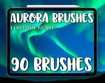 Procreate Nordlicht-Effekte Flare Brushes, Aurora Borealis Farbpaletten, Galaxie Winterlandschaft, druckempfindliche Pinsel für iPad