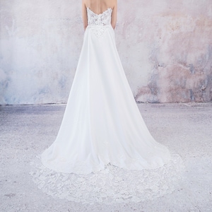 Flora - Sweetheart crepe train, beaded lace train, detachable train, bridal wedding overlay, removable train, RT24006