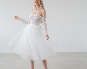 Jewel - Tea length tulle skirt, Short tulle skirt with horsehair trim, Short wedding skirt, Hen party Skirt, RO24003