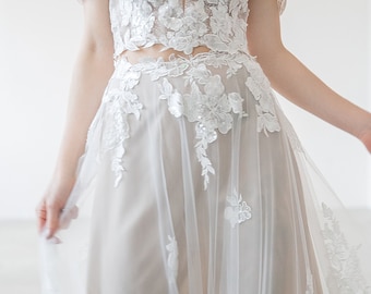 Daisy - Bridal Lace top, Bridal lace separates, Bridal off shoulder top, Lace corset, Bridal corset, T24005