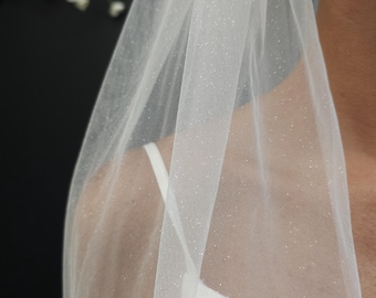 Fine-glitter Wedding Veil, Light Ivory Glitter Tulle Veil