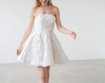 Calla - Lace dress, Tea length wedding dress, Short reception dress, Lace party dress, Hen party dress, D24004