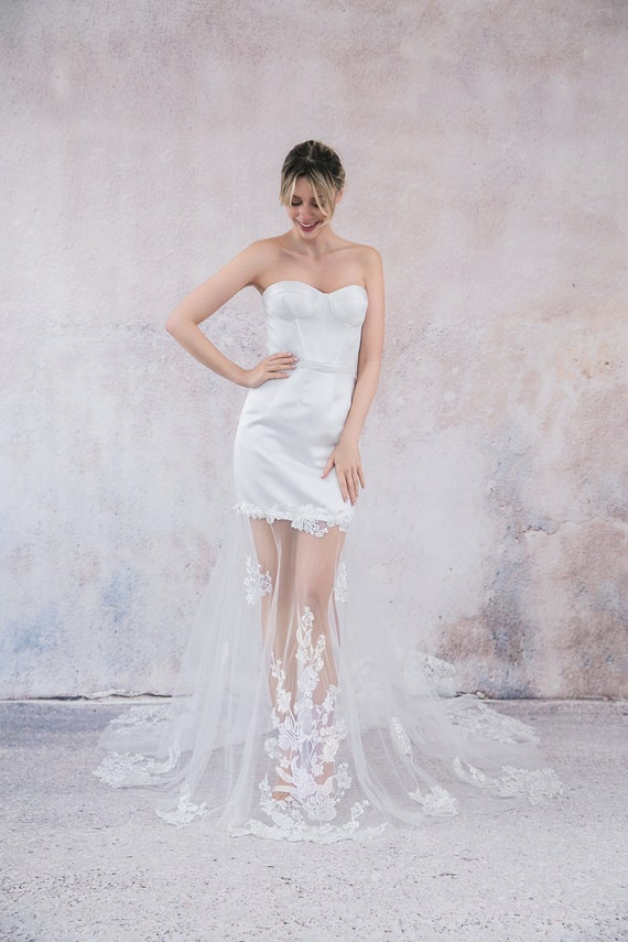lace mermaid wedding dress with long train Custom Made 2-Piece Lace Mermaid Wedding Dress