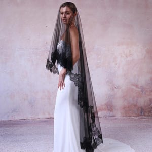 Elyse - Black eyelash drop veil, 2 tier black veil, black veil, bridal tulle veil, bridal veil, tulle veil, wedding veil, V24027