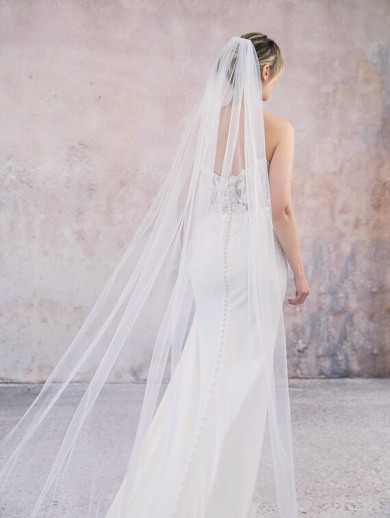 Custom made Soft Ivory Bridal Veil raw edge with comb- 84inch Chapel length Chapel Length Wedding Veil, Simple Raw Edge Bridal Veil  main image 2