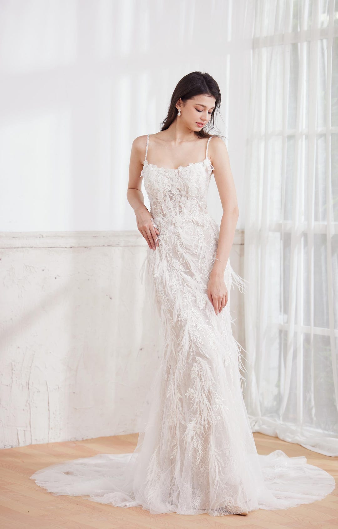 Iggy_feather Dress, off Shoulder Dress, Off-shoulder Wedding Dress With ...